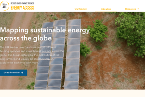 Screenshot of the home page of Sustainable Energy for All's Results-Based Financing Tracker tool with the slogan: Mapping sustainable energy across the globe.